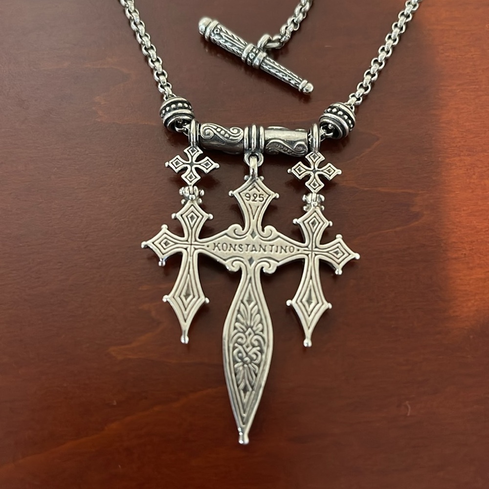 *Price Firm* Konstantino Sterling Silver Triple Cross / Sword Necklace 20” Chain - Picture 7 of 12
